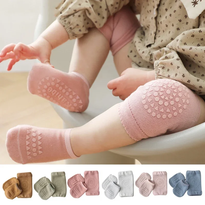 

Baby Knee Pads Socks Set Solid Color Non-slip Socks Kneecap Kid Crawling Safety Floor Sock Knee Protector for Girls Boy