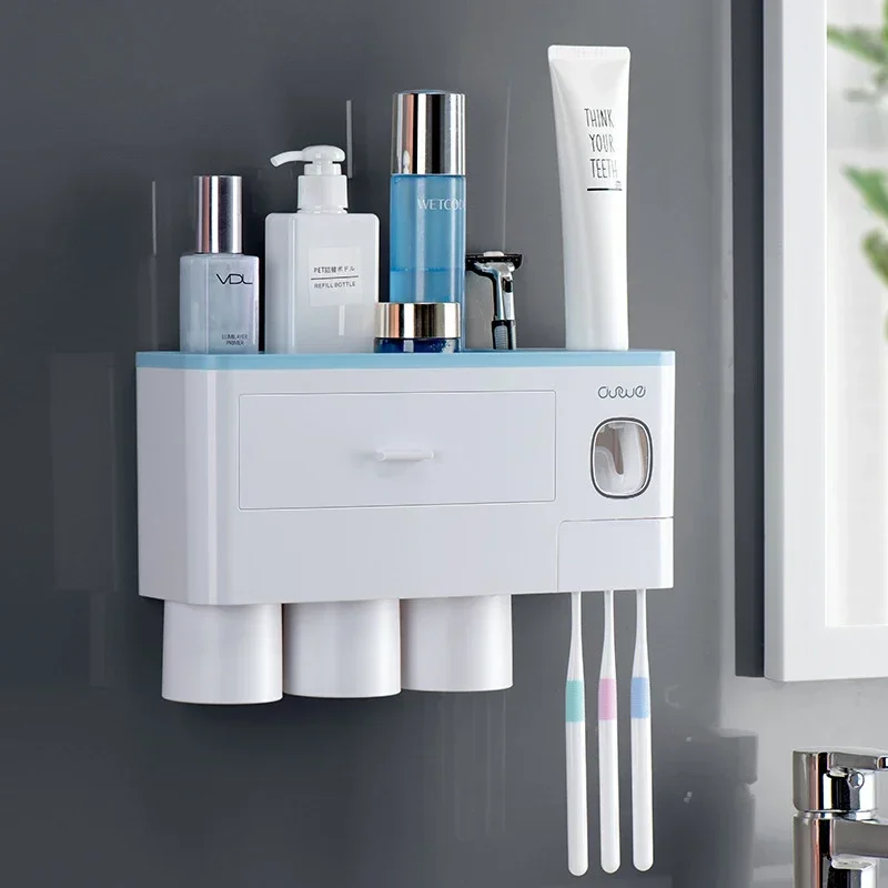 3 Color Bathroom Accessories Toothbrush Holder Automatic Toothpaste Dispenser Holder Wall Mount Rack Storage For Bathroom Home