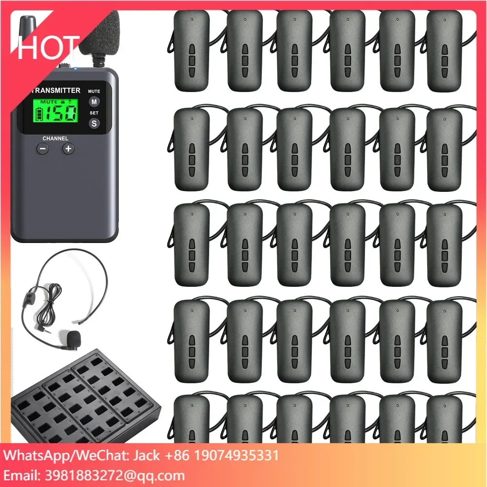 Wireless Whisper Tour Guide System Simultaneous Interpretation System 1 Transmitter With 2 Microphones, 30 Receivers, 1 Charger