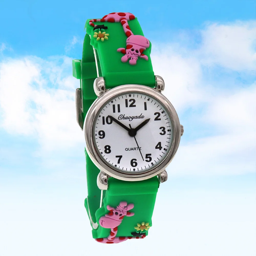 Cartoon Kids Wrist Watch with Silicone Strap Colorful Giraffe Design Mini Clock Case 28MM for Children