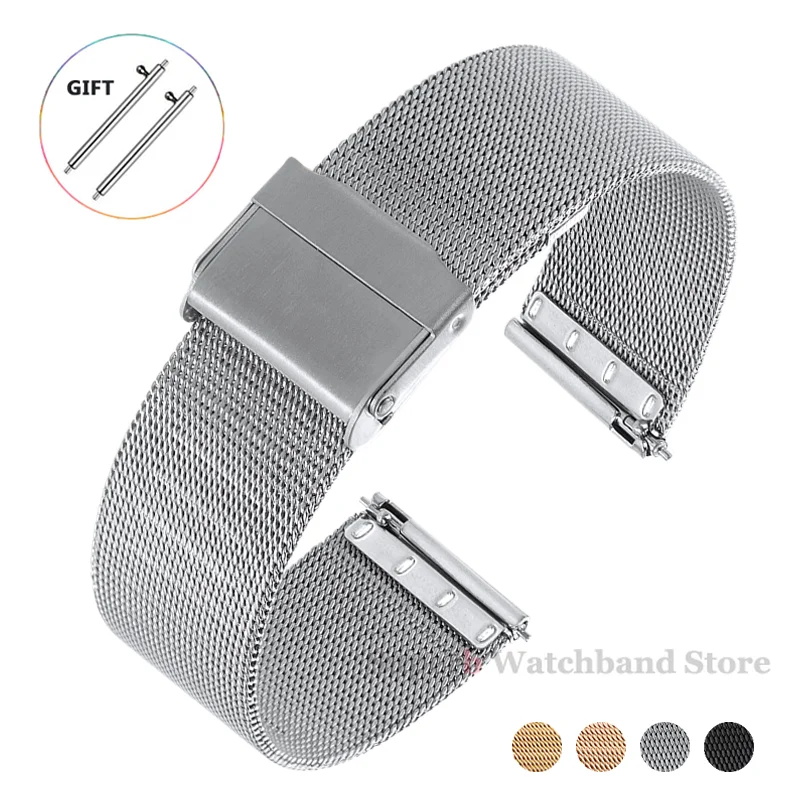Correa de reloj milanesa de malla de 18mm, 20mm, 22mm y 0,4mm para Huawei Watch GT4/3, correa de acero inoxidable para pulsera de liberación rápida DW