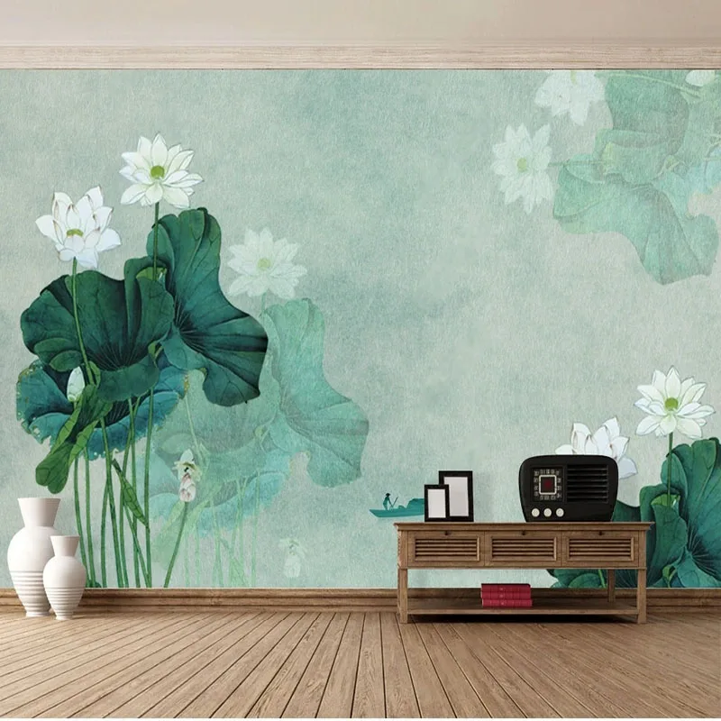 Custom Photo Wallpaper European Style 3D New Chinese Ink Lotus TV Background Wall Decorative Painting Papel De Parede Tapety