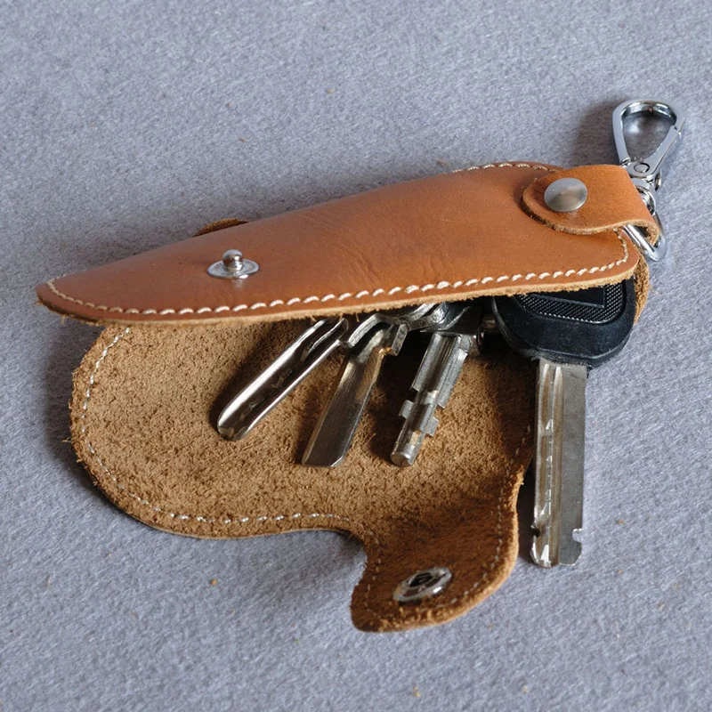 Soft Retro Leather Men's Key Case with Snap Multi-purpose Anti-lost Car Key Holder Compact Convenient Household Key Organizer