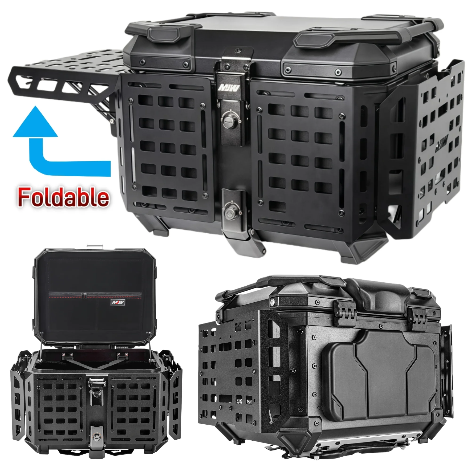 Boîte supérieure de moto blindée pliable 65L/55L/45L, mallette à bagages en aluminium, boîte arrière de coffre, boîte de casque étanche, boîte à outils à dégagement rapide