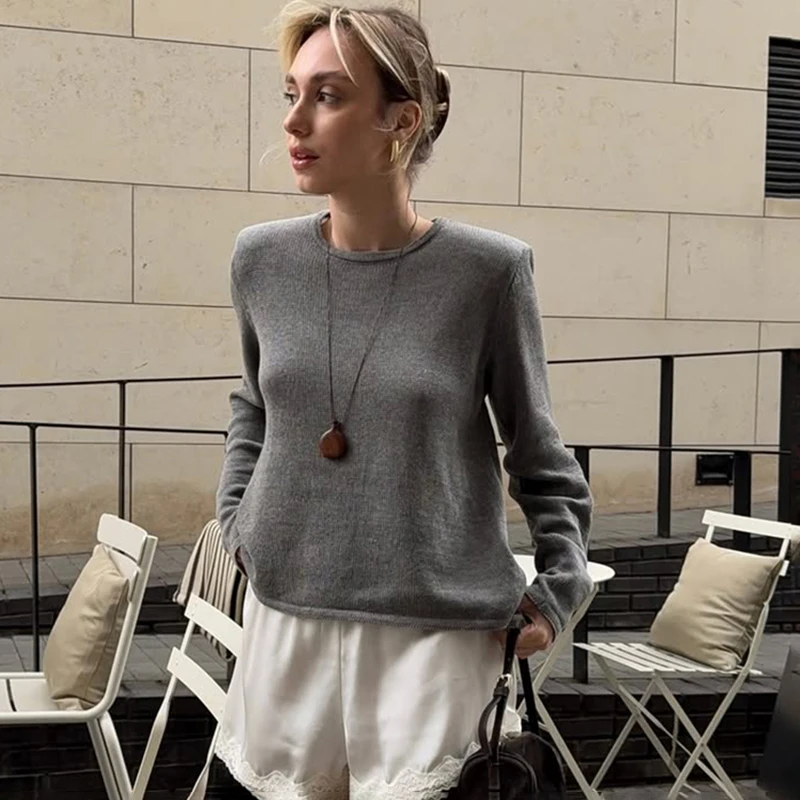 TARUXY Women Crew Neck Long Sleeve Ribbed Knit Pullover Sweater Loose Drop Shoulder Casual Knitwear Solid Commuting Tops  Autumn