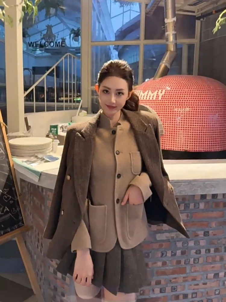 

Ele Woolen Suit Jaet Women's Commuter Sle High Quali Polyester Fiber Straight Cut Long Sve Collar Autumn Ou...