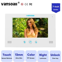 VANSOALL Video Intercom Indoor Monitor 7 Inch TFT Color Screen With Touch Sensor Button Ultra Slim. Reliable