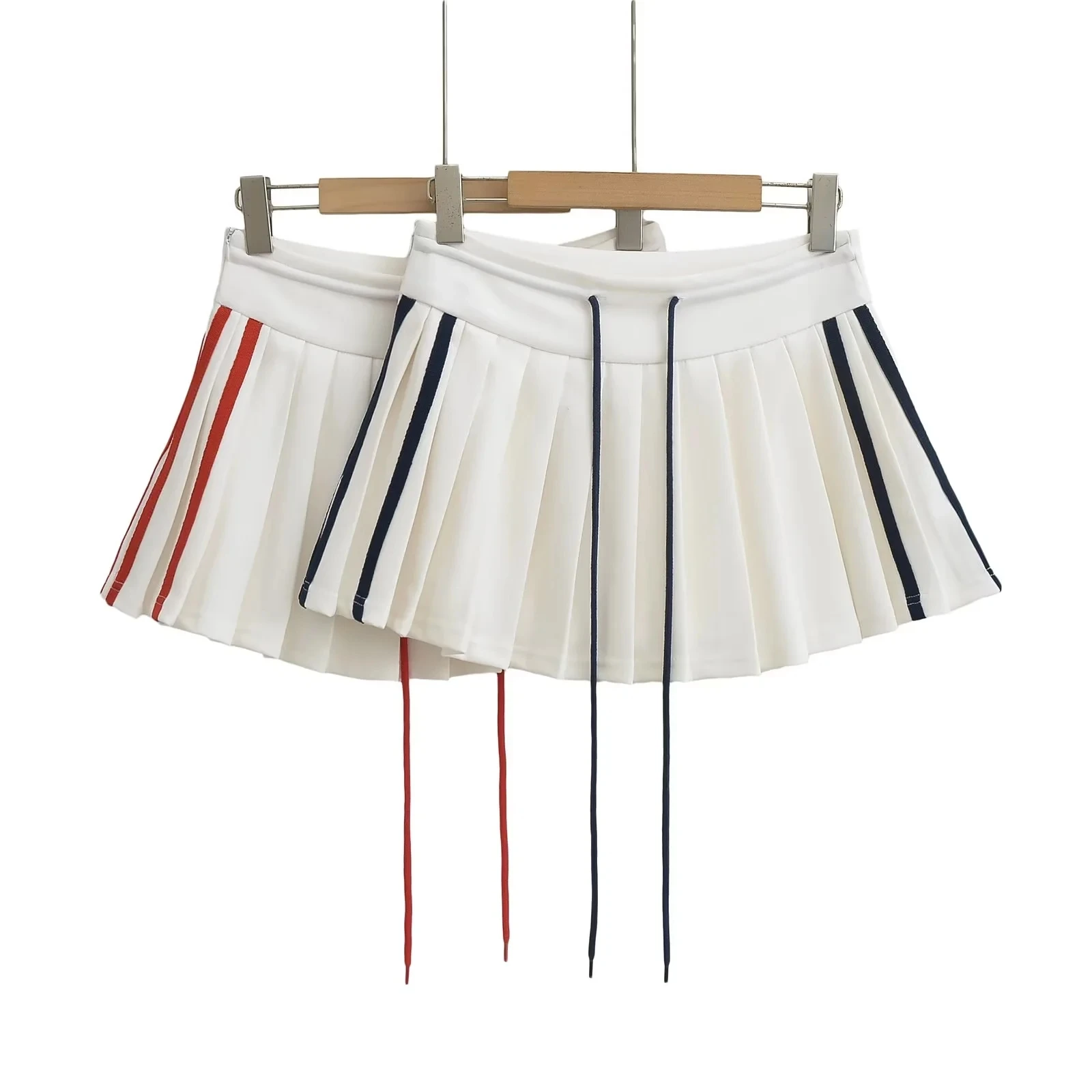 

American College Sle High Waist Slimming Dstring Skirt Vertical Striped Color Blo A-Line ort Skirt