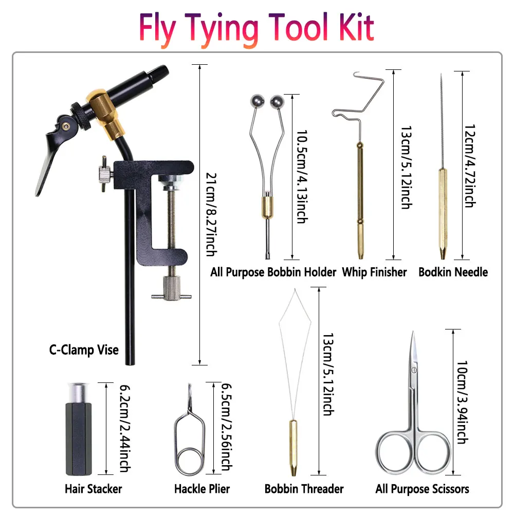 8pc/Set Hardened Steel C-Clamp Vise Fly Tying Tool Kit Bobbin Holder Threader Whip Finisher Dry Wet Nymph Fly Fishing Tool Set view 2