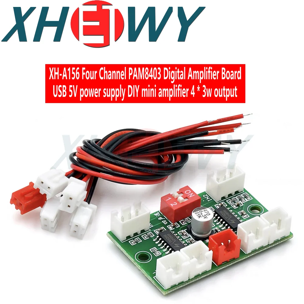 Mini PAM8403 Digital Audio Amplifier Board 4 Channels 3W*4 DC 5V Stereo Sound AMP XH-A156 with Cable For Speaker