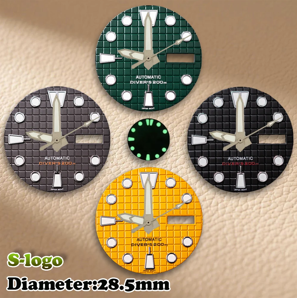 

S Logo 28.5mm Waffle Dial NH36/4R36 Movements C3 Green Luminous High Quality Watches for men Watch Modification Accessories