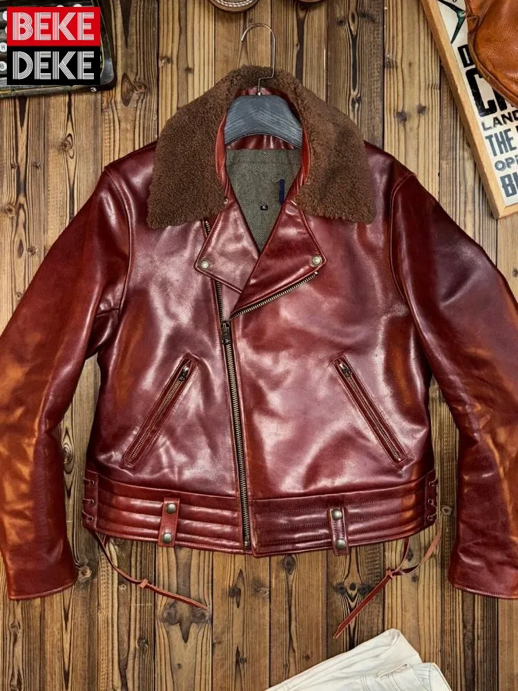 Leisure Turn Down Collar Long Sleeves Genuine Leather Jacket Fashion Solid Color Zipper Male Loose Cowhide Outerwear