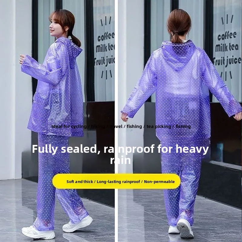 

Women's Long Version Raincoat Rainpants Two-Piece Set Full Body Waterproof Vehicle Adult Clothing Outerwear