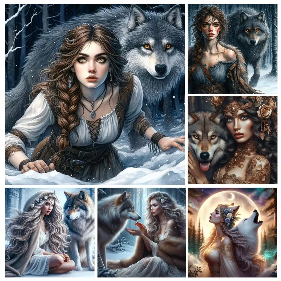 5d Diy New Diamond Painting Cross Stitch European Beauty Snow Wolf Full Rhinestone Diamond Art Mosaic Embroidery Home Decor