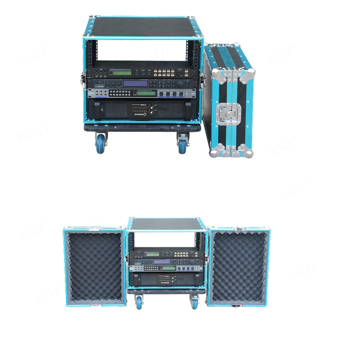 Imagem -06 - Voo à Prova de Choque com Rodas Gabinete de Microfone Caixa de Chassi de Liga de Alumínio Amplificador de Potência Tamanho Personalizado 8u 10u 12u Case de