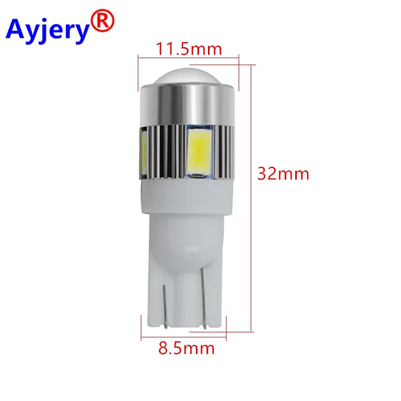 AYJERY 2PCS DC 12V/24V Car LED Bulb T10 W5W 194 5630 6 SMD White Auto Interior Dome Maps License Plate Trunk Wedge Side Lamp