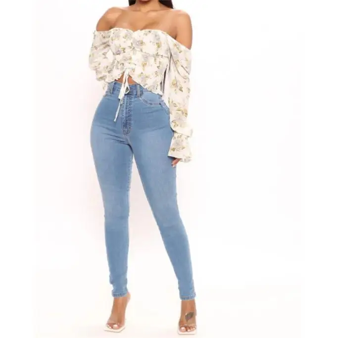 

Джинсы женские с высокой талией, узкие, из хлопкового денима, синие, для офиса и повседневной носки, средней эластичности, летние