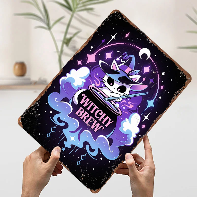 ساحرة القط جرعة معدنية ملصق تين علامات جدار الفن علامة معدنية مخصصة للمنزل الديكور عناصر ديكور المنزل الفاخرة اكسسوارات البار #3