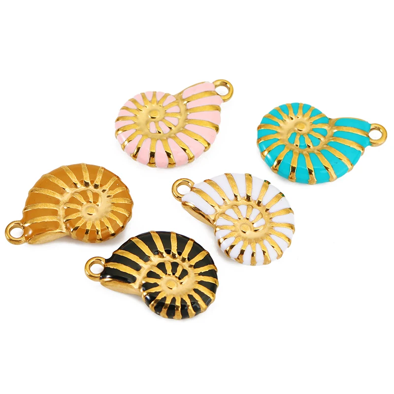 4pcs Stainless Steel Colorful Conch Charm Summer Blue Ocean Enamel Pendant for DIY Necklace Bracelet Jewelry Making Accessories view 2