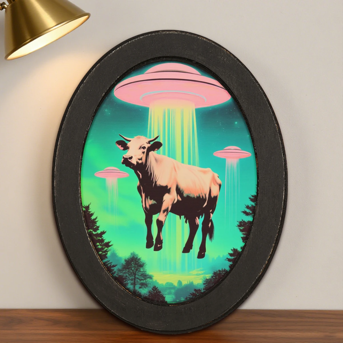 Black Oval Wooden Frame Wall Art Weird Surreal Art Print Weirdcore Aesthetic Home Desk Shelf Decor