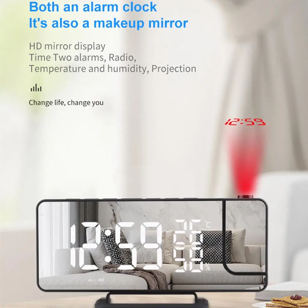 LED Digital Alarm Clock Watch Table Electronic Temperature Clocks USB Wake Up FM Radio Time Projector Snooze Function 2 Alarm