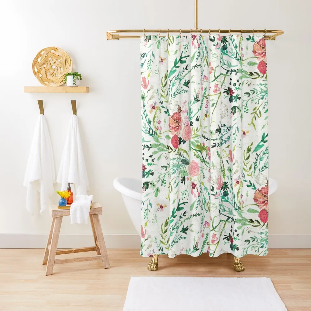 

Spring Fable Floral Shower Curtain Waterproof Fabric Bathroom Anime Bathroom Curtain