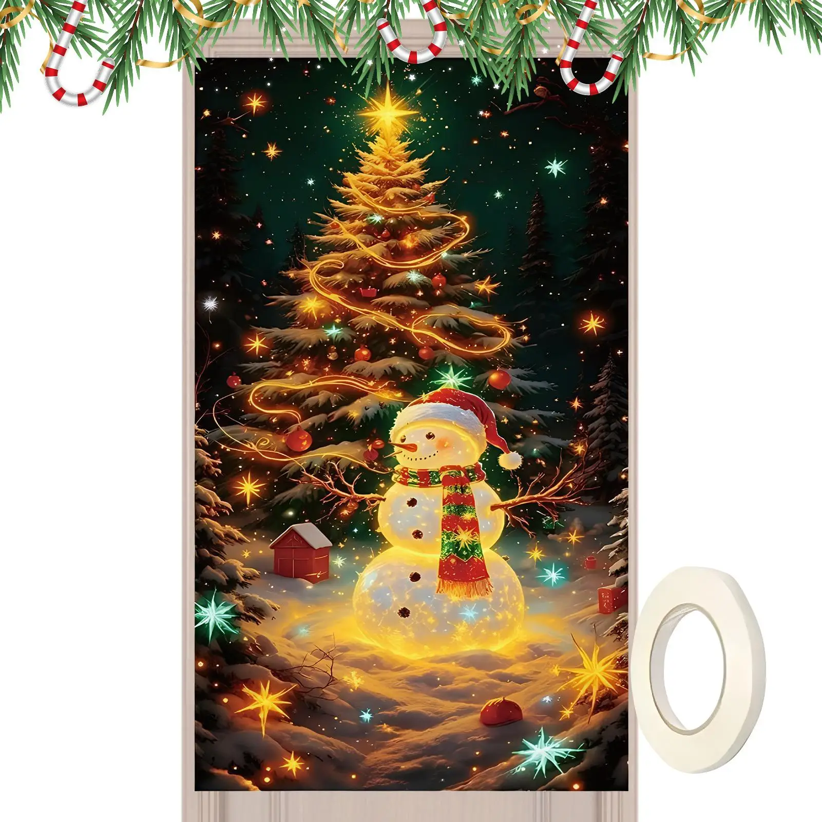 Decoraciones navideñas para puertas, letrero fluorescente de 70x35 pulgadas, telón de fondo para fiesta de Navidad para porche, granja, interior y exterior