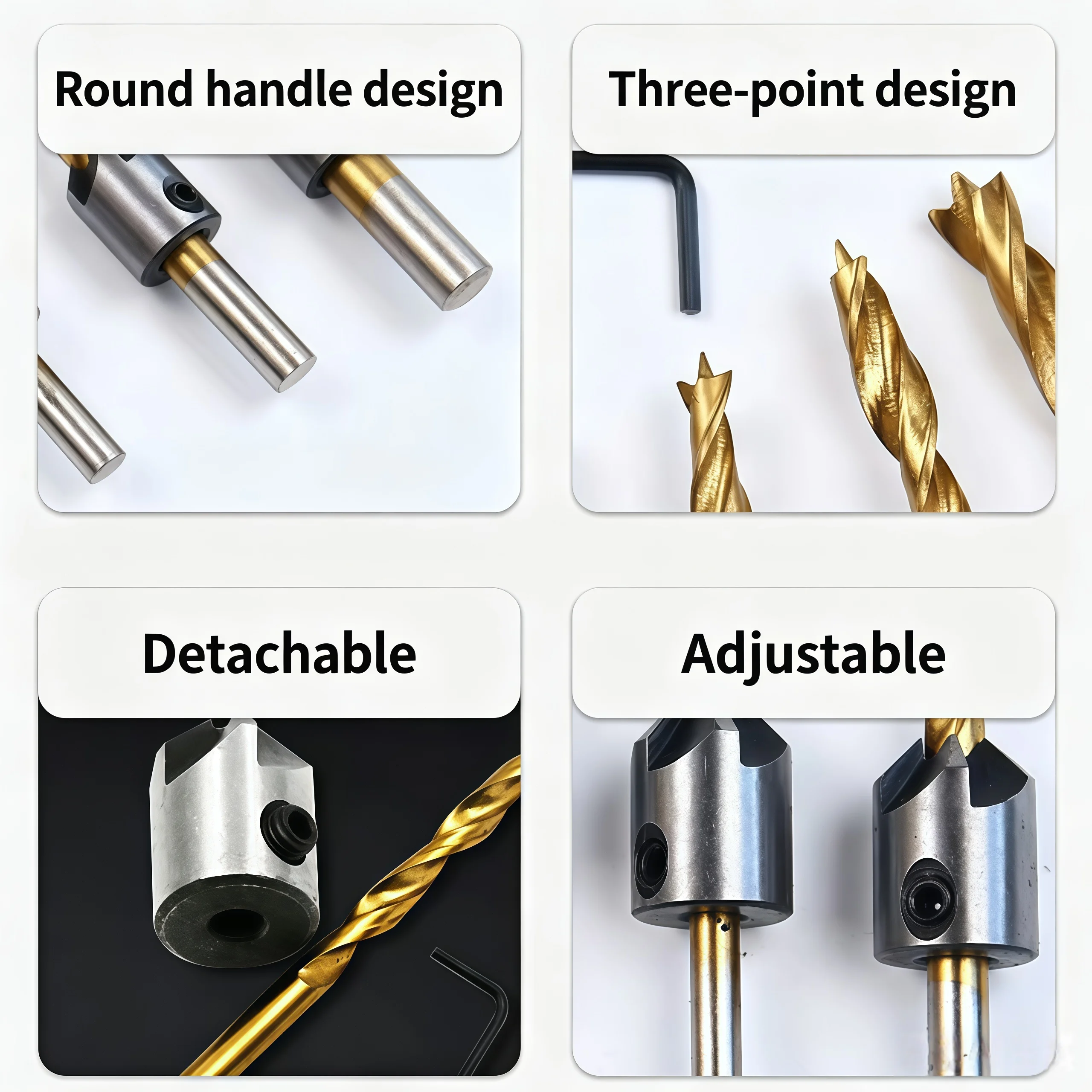 4PC 3-6mm Three-Pointed Woodworking Counterbore Drill Bit Set Reaming Chamfering Screw Hole Opener Tool for Precise Joinery
