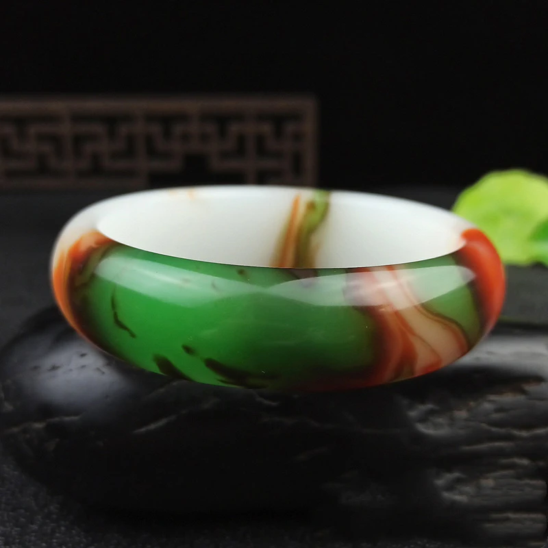 Genuine Color Jade Bangle Bracelet Chinese Hand-Carved Charm Jewelry Natural Jadeite Accessories Fashion Amulet Men Women Gifts