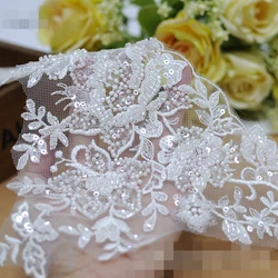 Ivory Colour 17CM Border Lace Trim Wedding Lace Trimming Embroidery with Beads