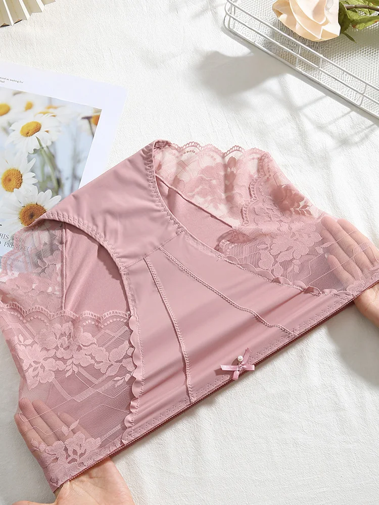 Large Size High Waist Briefs Women Underwear Modal Sexy Silk Transparent Big Size Lace Panties Plus Size Female Lingerie 3XL