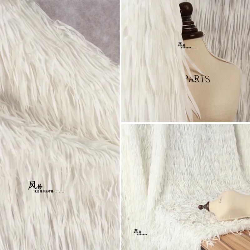 

Original New Stripe Feather Fabric Perspective Mesh Lace Embroidery Sequins Stage Tassel Fashion Designer Diy Sewing Per Meter