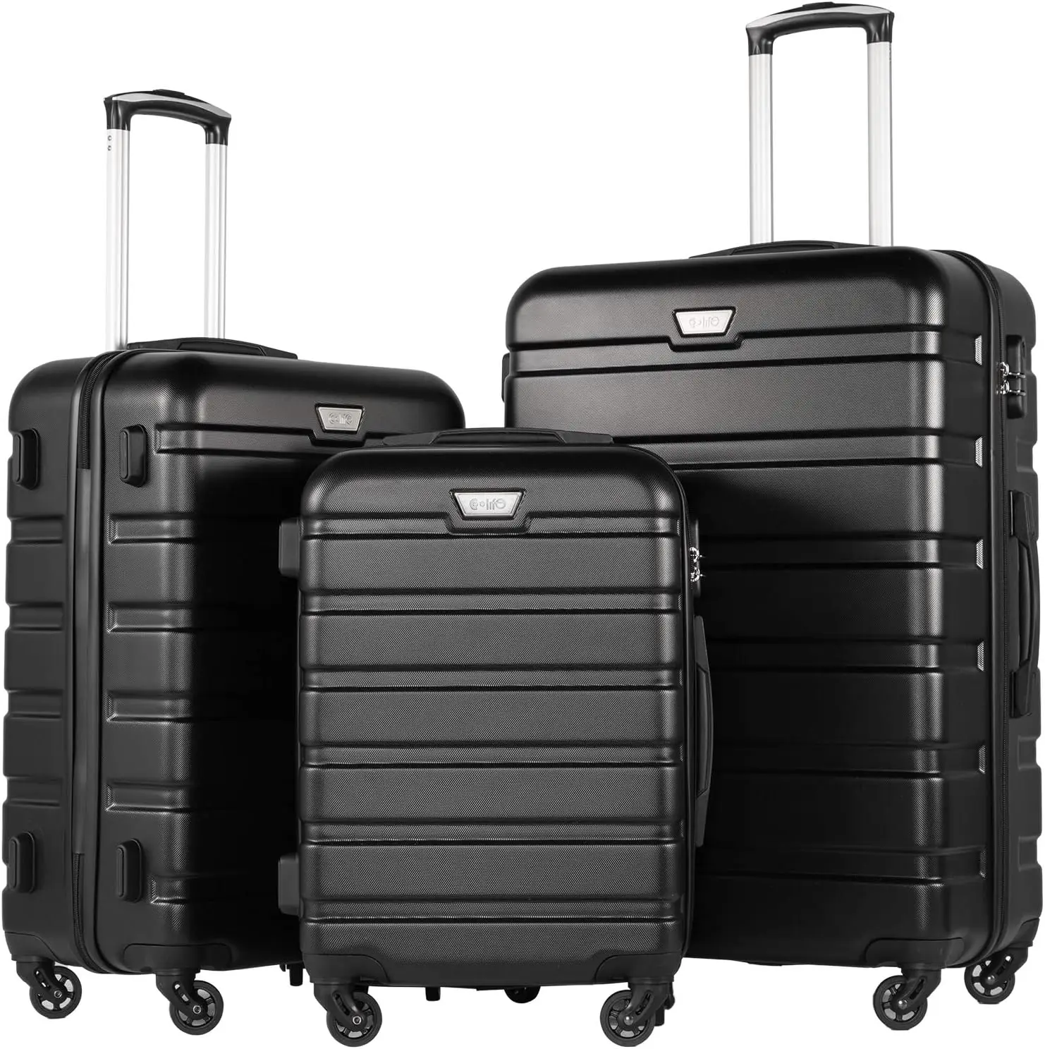 3 Piece Hardshell Luggage Set 20 24 28 Inch Black Spinner Wheels Tsa Lock Family Travel