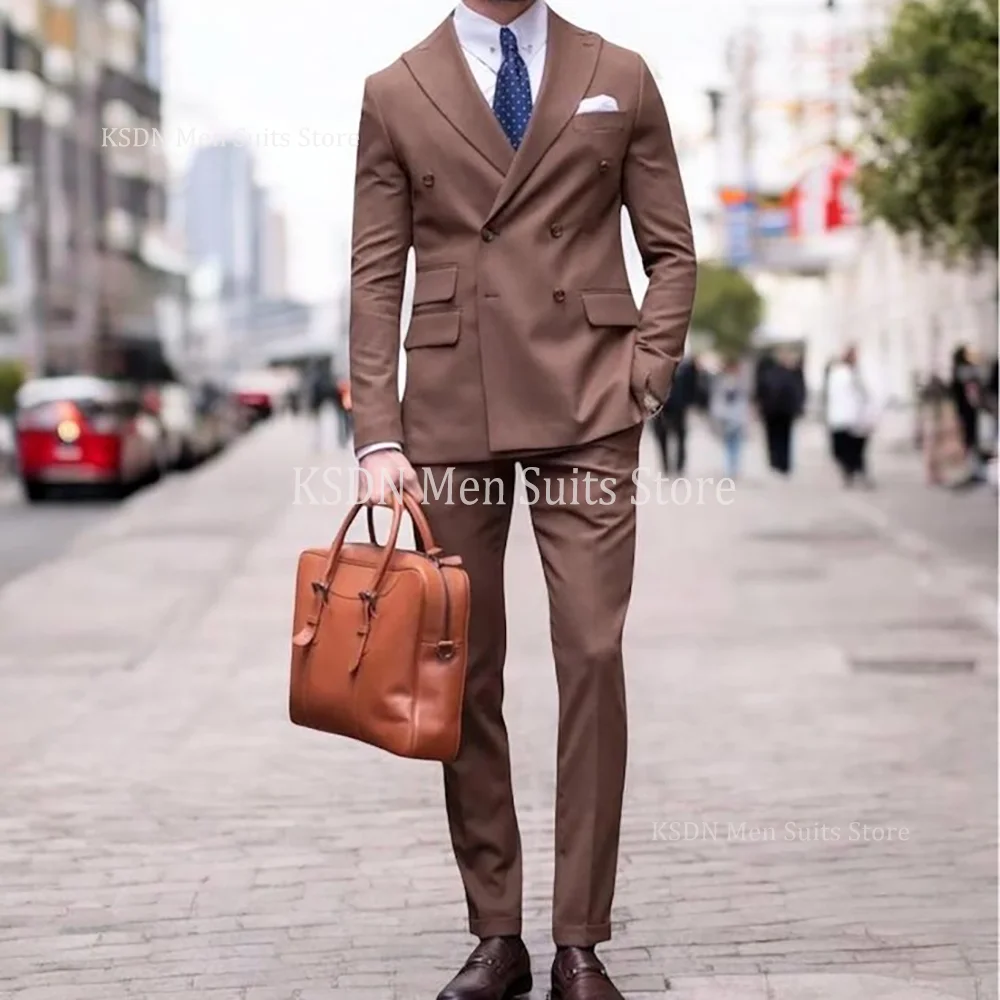 

Business Casual 2 Piece Men's Suit Fashion Double Breasted Peak Lapel Daily Office Traveling Men Clothing Jacket With Pants