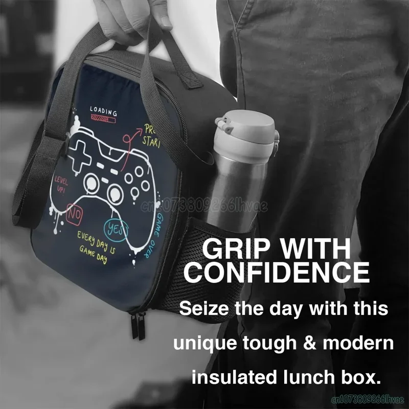 Videospiel Waffe Spieler spielen Gaming isoliert Lunch Bag Tote Handtasche Lebensmittel behälter Kühler Beutel für Strand Schule Arbeit Büro