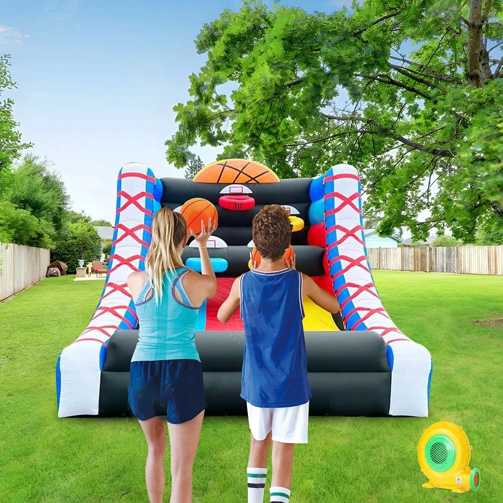 Inflatable Bounce House Basketball Hoop Shot Game with 5 Hoop for Outdoor Party