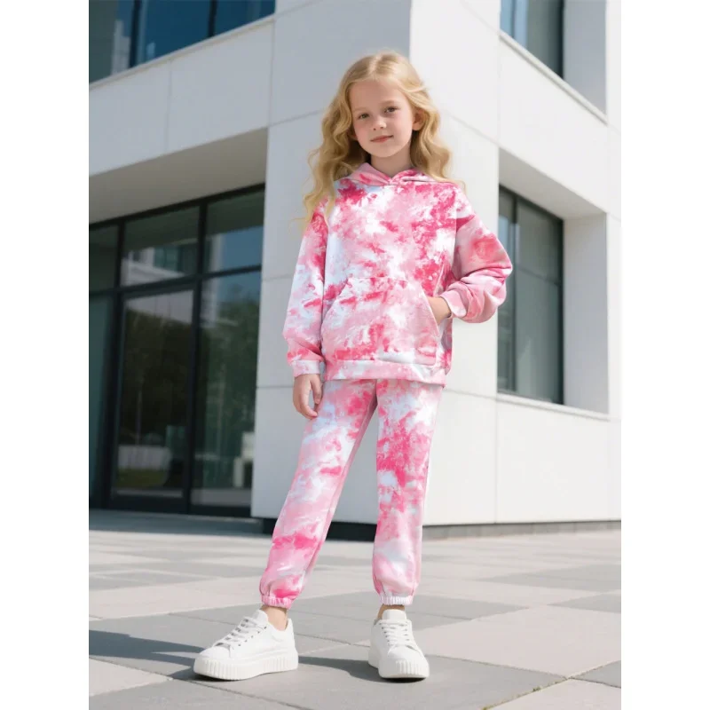 

2026 Girls' Fashion Tie-Dye Hoodie Set Casual Sportswear Two-Piece Outfit