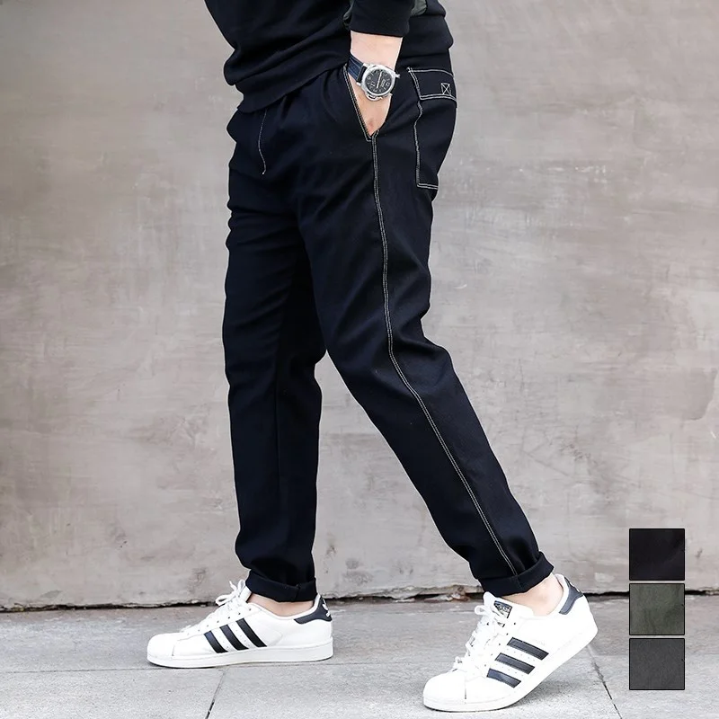 

Large Size Men's Casual Pants Spring Autumn Faion Ci Sle mid High Waist Cotton Polyester Spandex Blend Elastic Waist