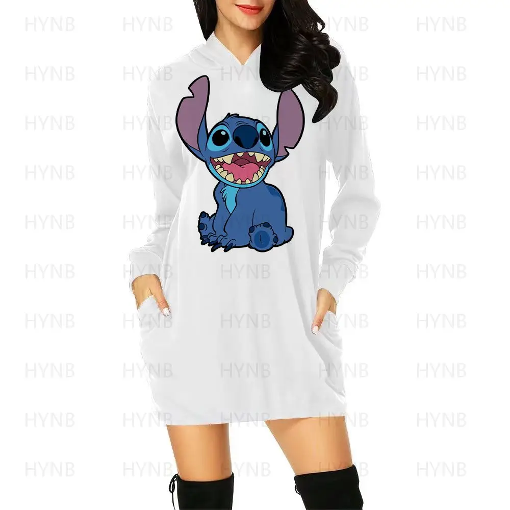 Woman Clothes Fashion Dresses for Women 2022 Hoodie Sweater Dress Disney Y2k Long Sleeves Kawaii Stitch Luxury Party Mini S-5XL