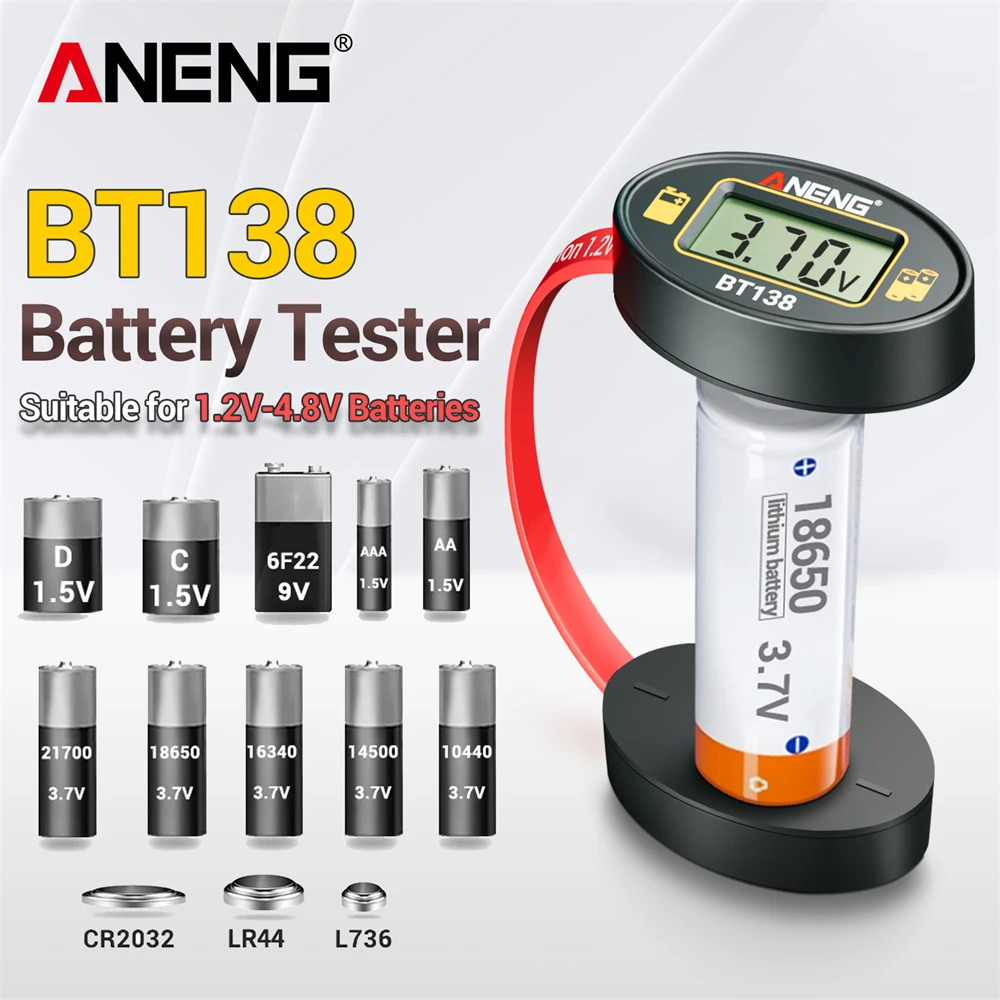 

Цифровой тестер батареек BT138 1.2V~4.8V для типов C/D/AA/AAA, литиевых и кнопочных элементов, портативный тестер-детектор с дисплеем, инструмент для проверки зарядных устройств (Power Bank)