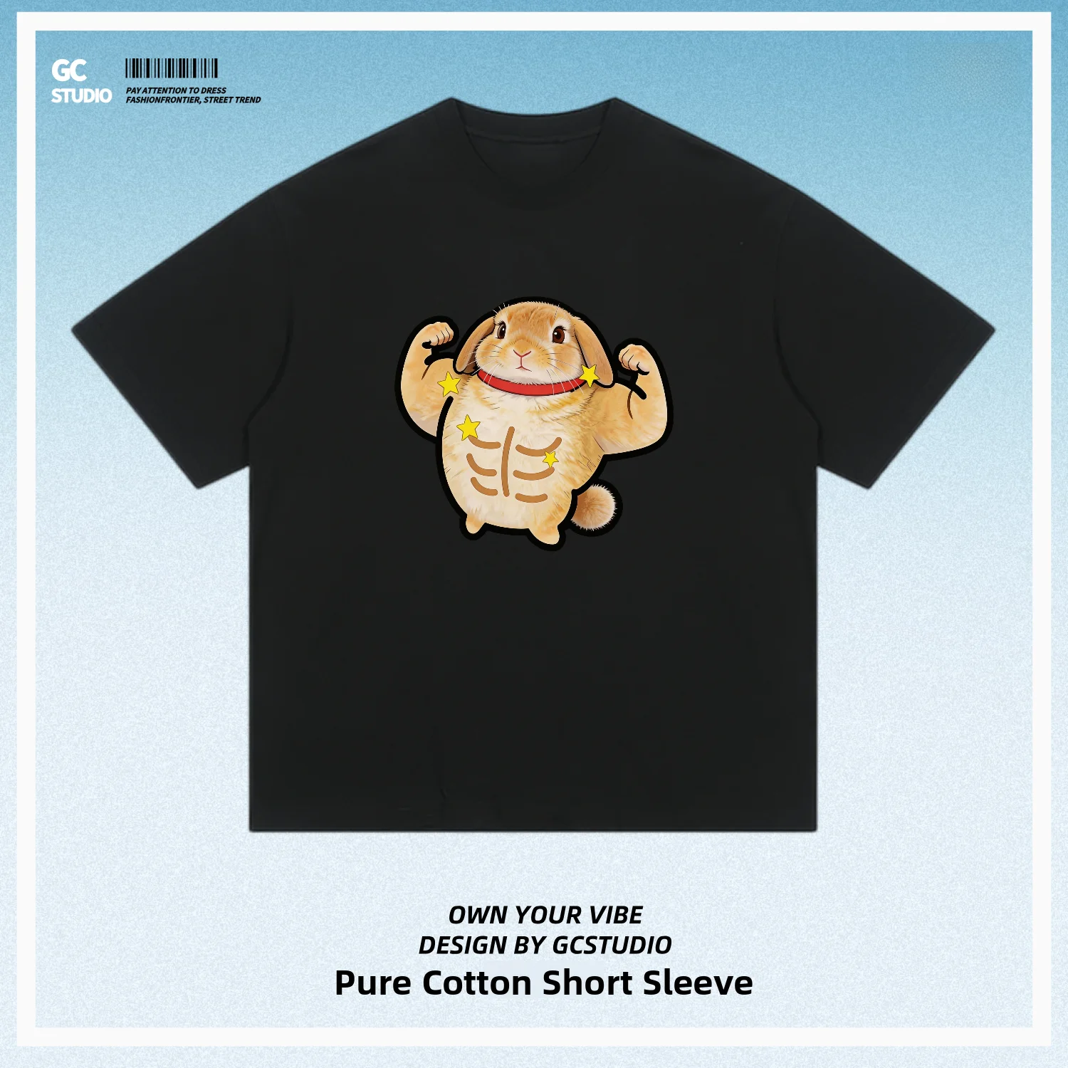 Loose Fit Pure Cotton Short Sleeve Fitness T-Shirt with Hanging Ear Rabbit Print Breathable Fun Creative Unisex Youth Tee