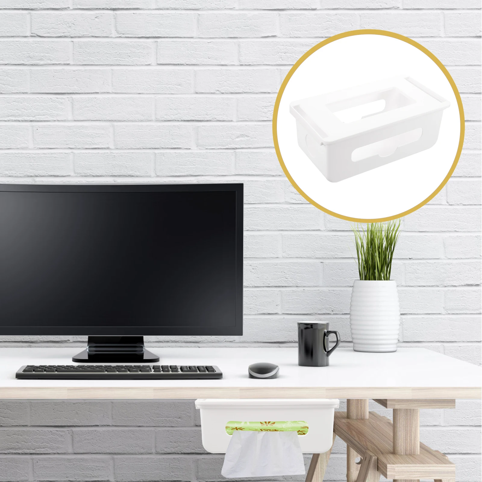 

Adhesive Desk Organizer Hidden Drawer Storage Box For Office Home Stationery Sundries Napkin Plastic Desktop Tray Non-Marking