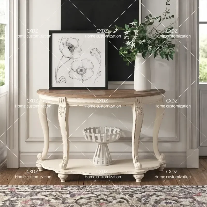 Ultra Thin Entrance Table Solid Wood Carved Flower Wall Cabinet Retro Sofa Back End View Table Foyer Storage Console