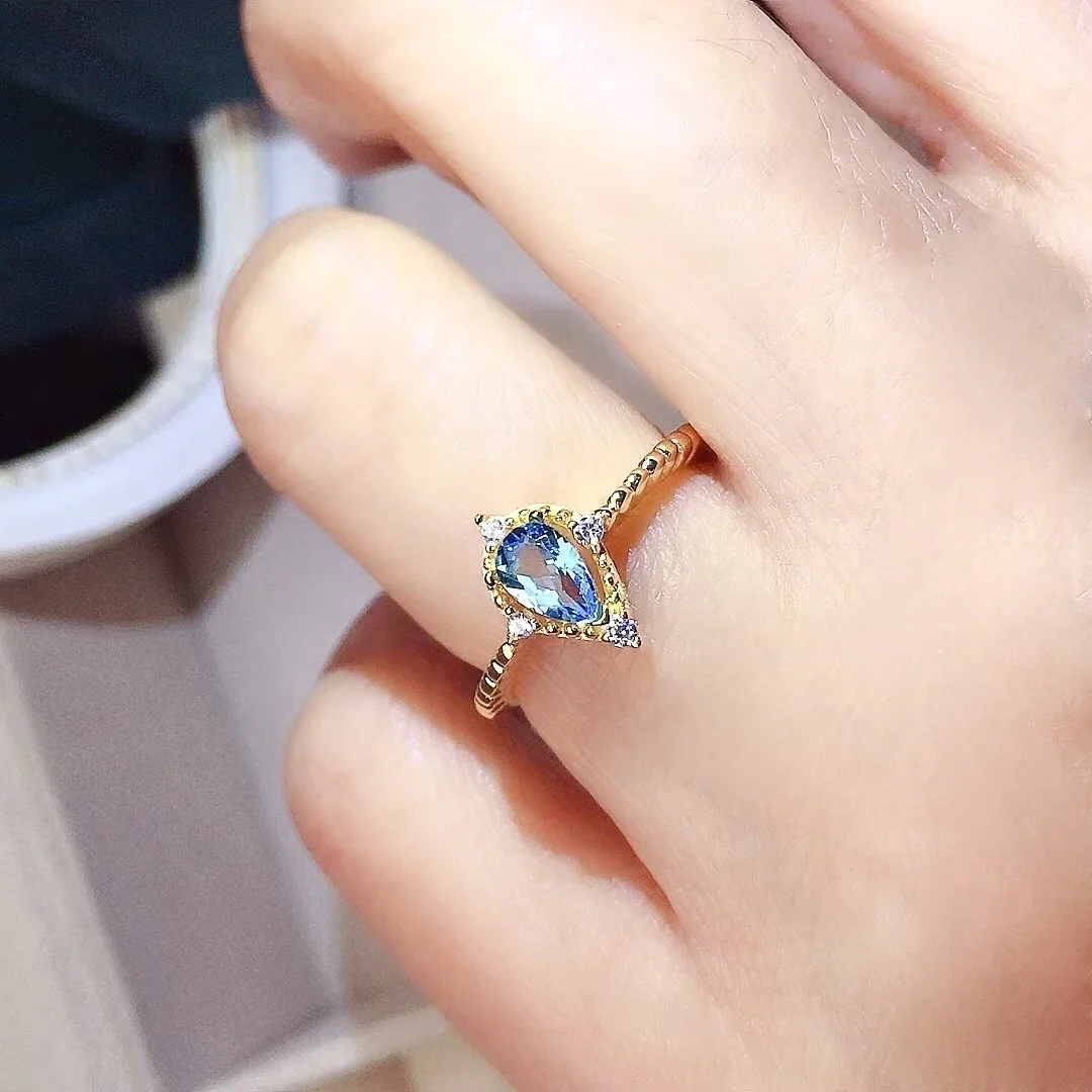 لطيف الفضة تاج الدائري لفتاة شابة 4 مللي متر * 6 مللي متر VVS الصف الطبيعي توباز خاتم فضة الصلبة 925 الفضة توباز مجوهرات #6