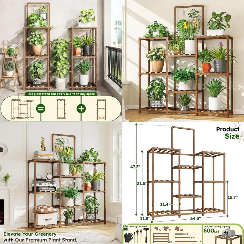 

5-Tier Wooden Plant Stand for Indoor and Outdoor Use, Holds Multiple Potted Plants, Suitable for Living Room, Patio, Balcony, an