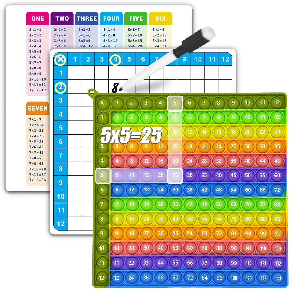12x12 ألعاب الرياضيات الضرب مجموعة بطاقات تعليمية قلم قابل للمسح لوح كتابة ألعاب تعليمية بطاقات ممارسة قابلة لإعادة الاستخدام للأطفال سن 3 سنوات فما فوق