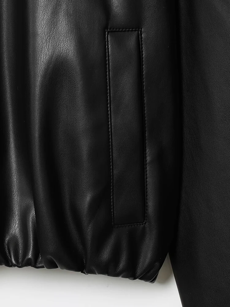Europäischer und amerikanischer Stil 2025, Herbstneuheiten, Damenbekleidung, modische Bomberjacke aus Kunstleder mit hohem Kragen