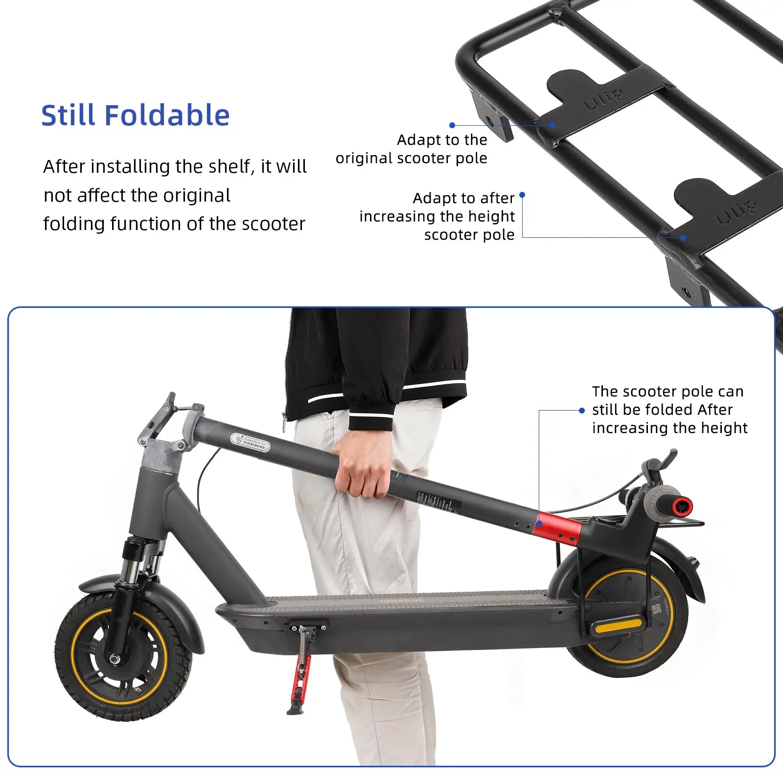 Ulip Thickend Solid Steel Rear Storage Rack Carry People Cargo Rear Shelf Folded Luggage Carrier For Max G30 G30D G30E E-Scooter