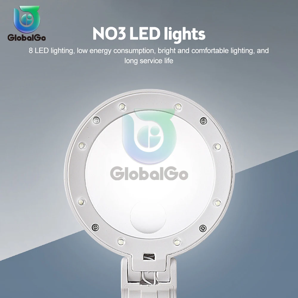 5x 11x المكبر مع مصباح 8LED المحمولة قابلة للطي المكبر سطح المكتب المحمولة ، وتستخدم لقراءة وتحديد مجوهرات إصلاح