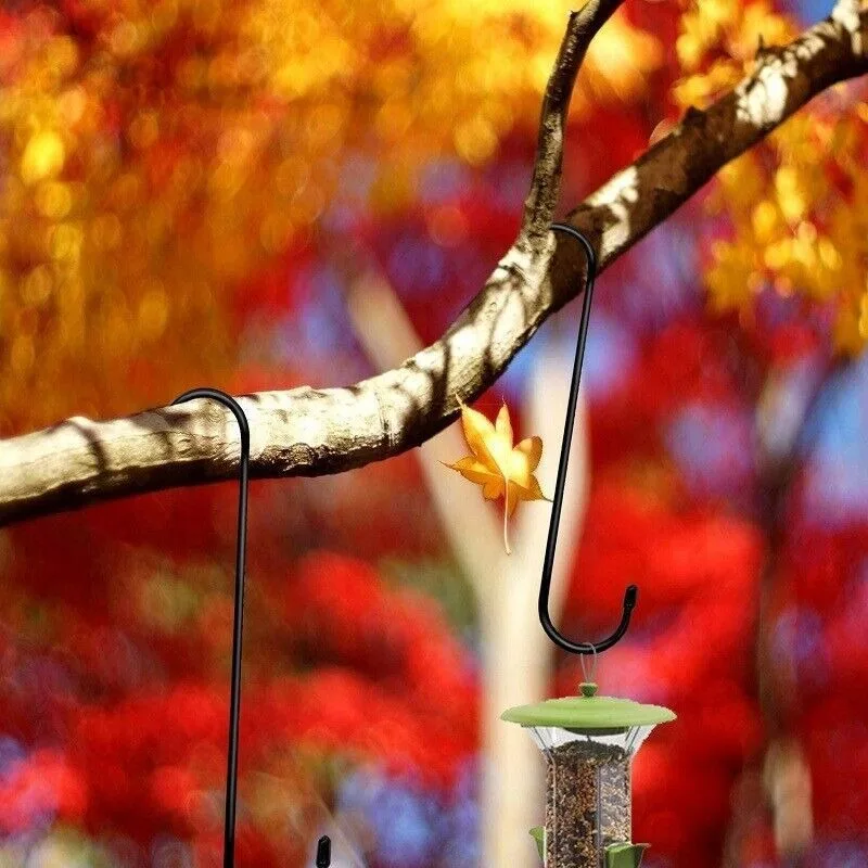 Long S Shaped Tree Branch Hooks, Heavy Duty Black Metal Plant Hanging Hooks, Multi-Purpose Outdoor Garden Lantern Wind Chime Hanging S Hooks for Patio Backyard